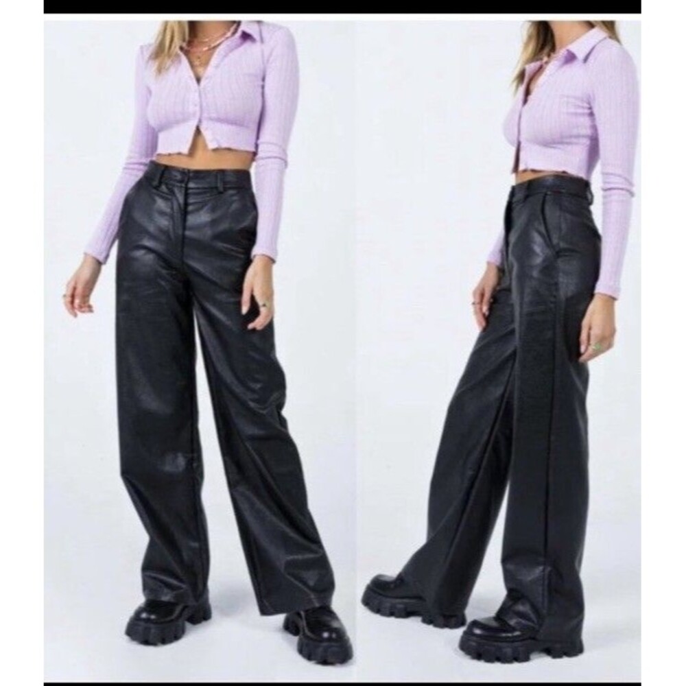NWT Princess Polly Faux Leather Black Pants Women’s Size 8